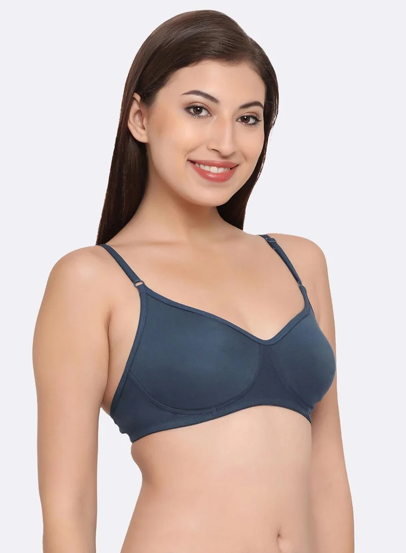 Clovia Multicolour Non-Padded Non-Wired Full Coverage T-Shirt Bra in Navy Blue - Cotton for Women | Best Price UAE